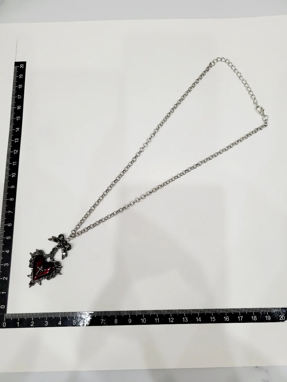 Brand New Silver Tone Gothic Red Heart Cross Necklace - Picture 9 of 9